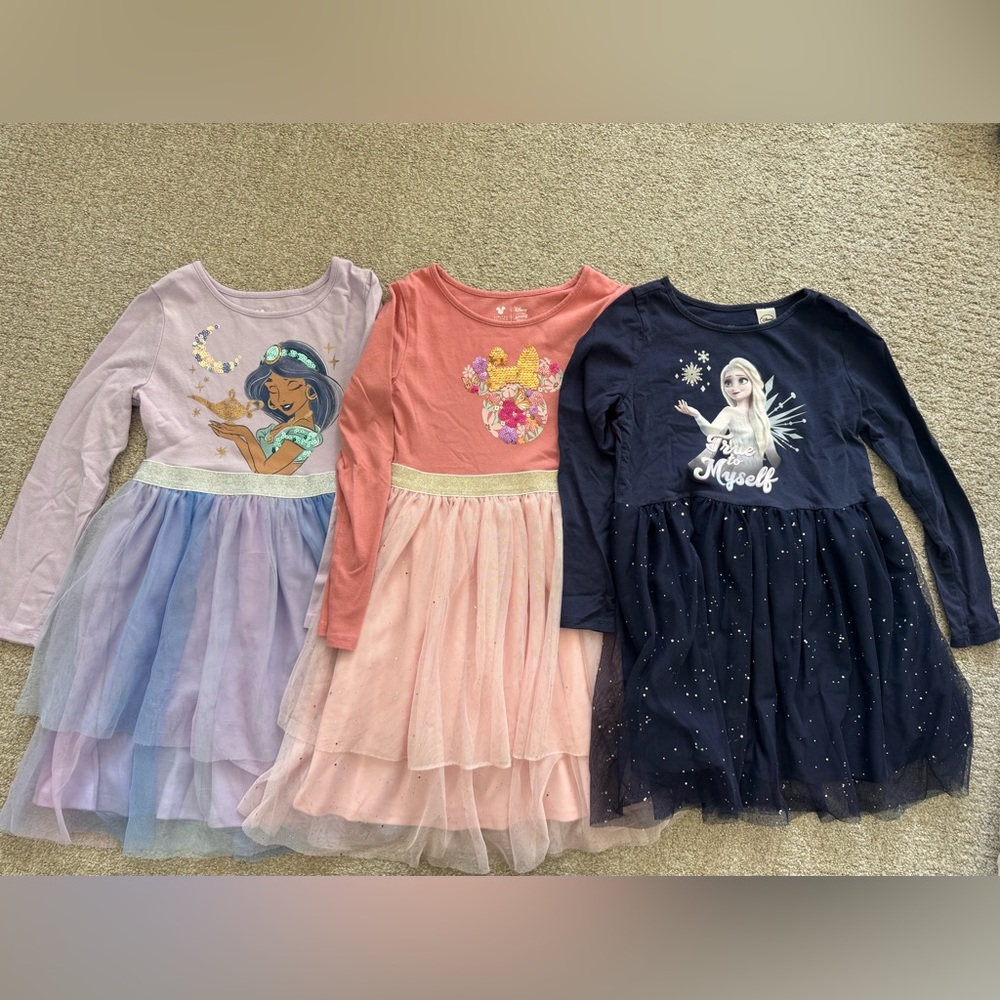 Disney Princess Sequined Long Sleeve Tulle Dresses Set Girls Size 6